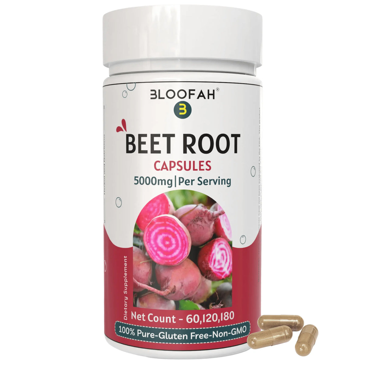 Bloofah Beet Root Extract Capsules 5000mg | Premium Herbal Supplement, Non-GMO, Gluten-Free, Natural Beet Root Extract 10:1 Powder (Beta vulgaris) for Overall Health - Bloofah