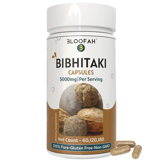 Bloofah Bibhitaki Capsules 500mg | 100% Natural Bibhitaki (Terminalia bellirica) Fruit Powder Extract 10:1 Per Serving 5000mg | Gluten Free & Non-GMO Formula for Overall Health Wellness - Bloofah 2700