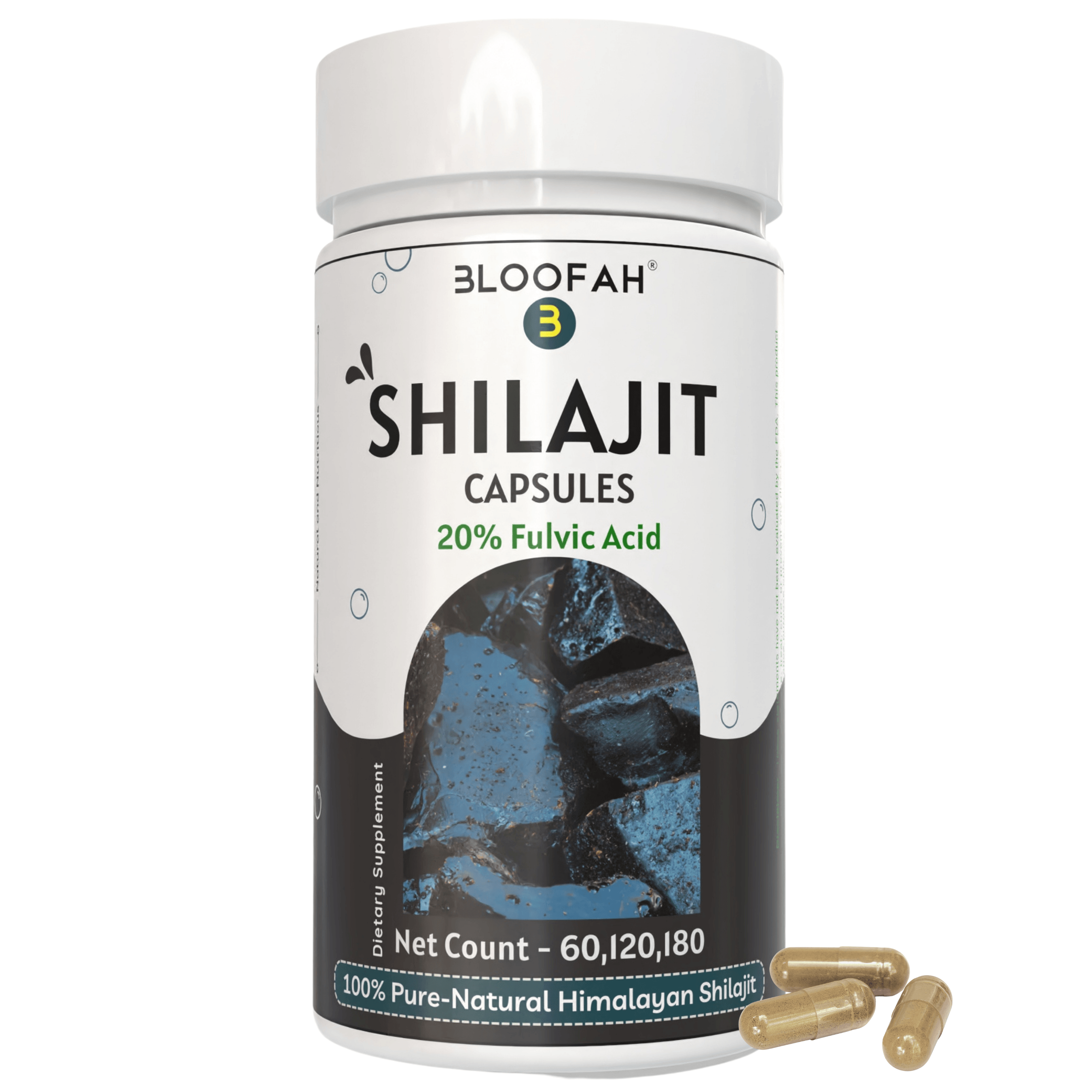 Bloofah Shilajit Capsules 500mg | Himalayan Shilajit Supplement for Men - (High in Trace Minerals, No Fillers) Premium Shilajit Extract 20% (from India) Natural, Non GMO - Bloofah