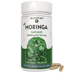 Bloofah Moringa Capsules 5000mg | Natural Superfood Supplement for Vitality | 100% Pure Moringa Oleifera Leaf Extract 10:1 Powder | Nutrient-Rich Vegetarian Green Superfood - Bloofah