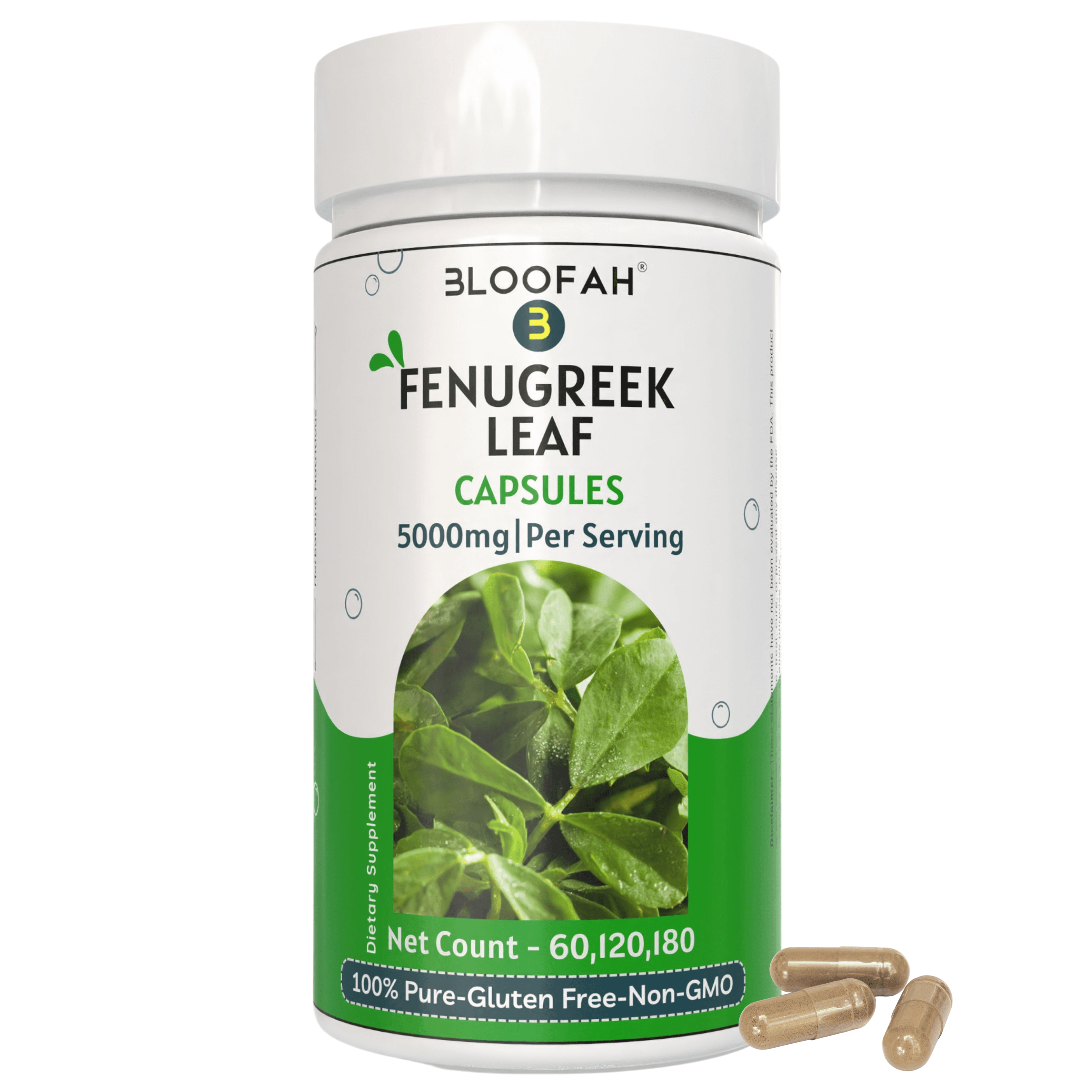 Bloofah Fenugreek Leaf Extract Capsules 500mg | 100% Pure Fenugreek Leaf Powder (Trigonella foenum-graecum) for Overall Good Health | Extra Strength 5000mg Per Serving - Bloofah