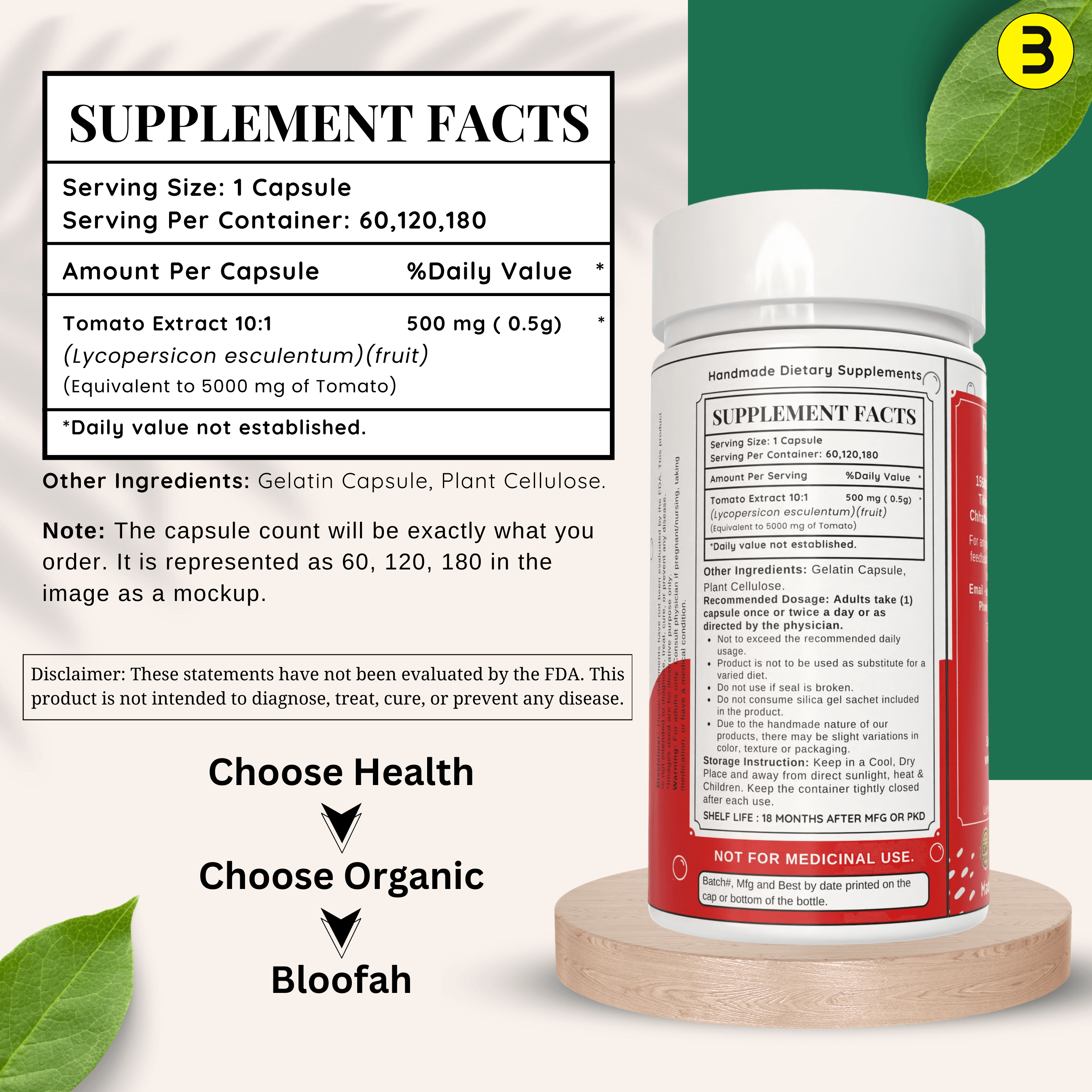 Bloofah Lycopene Tomato Fruit Extract Capsules 500mg | 10:1 Powder Per Serving 5000mg | Rich in Natural Lycopene | Premium Herbal Supplement for Vitality & Wellness | Non-GMO, Gluten-Free - Bloofah