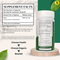 Bloofah Neem Leaf Powder Capsules 1000mg (Azadirachta Indica) Herbal Supplement for Natural Wellness, Non-GMO, Gluten-Free, 100% Pure Neem Leaf Powder For Overall Health - Bloofah