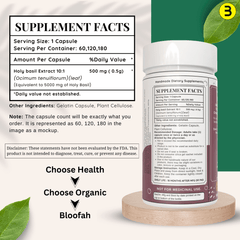 Bloofah Holy Basil Leaf Capsules 5000mg - | Tulsi (Ocimum tenuiflorum) Extract 10:1 Leaf Powder | 100% Pure Natural Herbal Supplement | Non-GMO, Gluten Free Formula - Bloofah