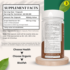 Bloofah Grape Seed Capsules 500mg | Extra Strength 10:1 Extract Powder 5000mg Per Serving (Vitis vinifera) Natural Herbal Supplement, Non-GMO, Gluten-Free - Bloofah