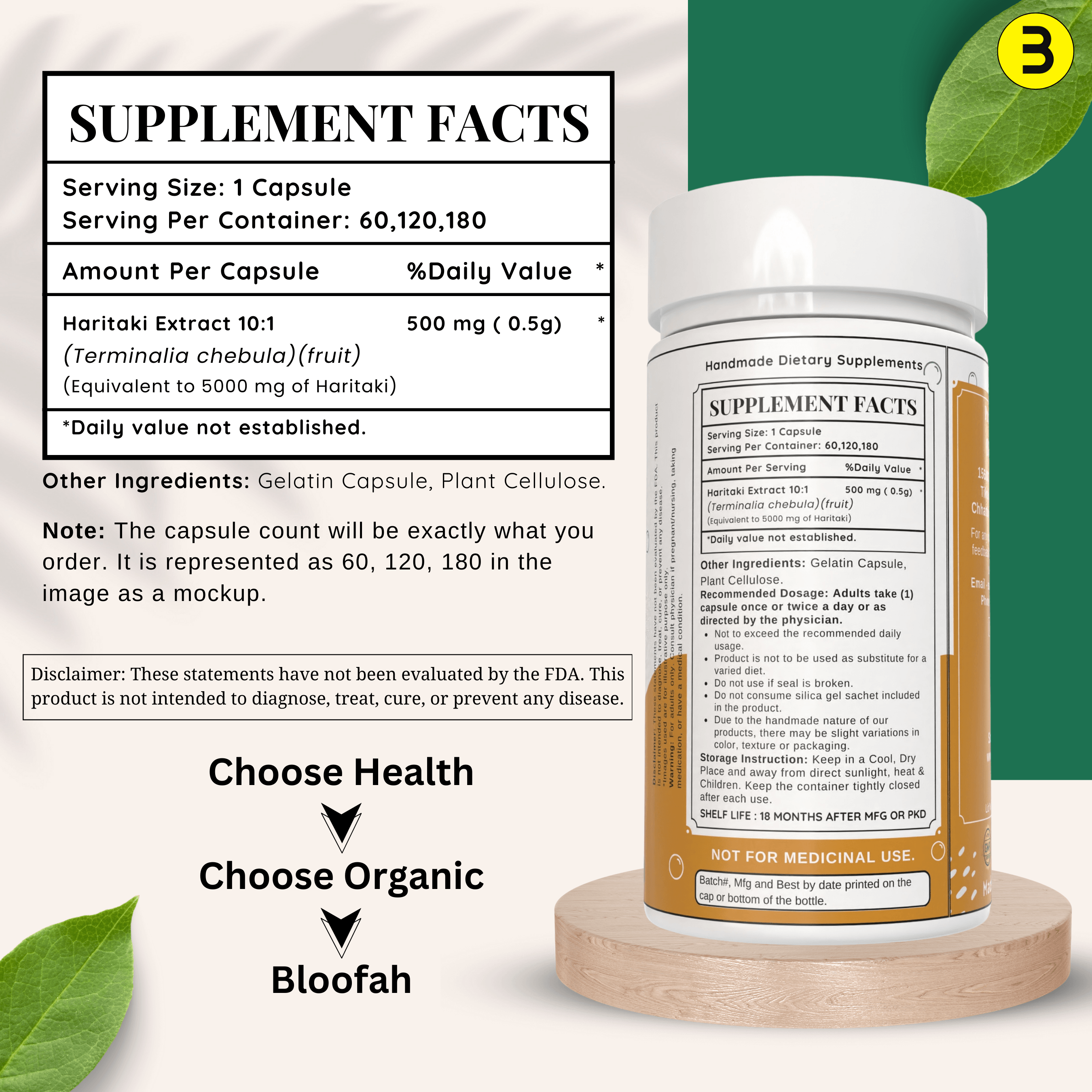 Bloofah Haritaki Capsules 5000mg | Natural Digestive Health Supplement | 100% Pure Haritaki (Terminalia chebula) Fruit Extract 10:1 Powder | Non-GMO, Gluten Free Formula Herbal Supplement - Bloofah