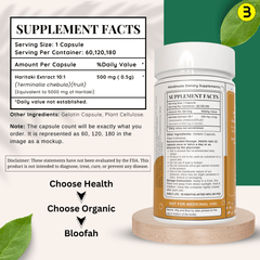 Bloofah Haritaki Capsules 5000mg | Natural Digestive Health Supplement | 100% Pure Haritaki (Terminalia chebula) Fruit Extract 10:1 Powder | Non-GMO, Gluten Free Formula Herbal Supplement - Bloofah