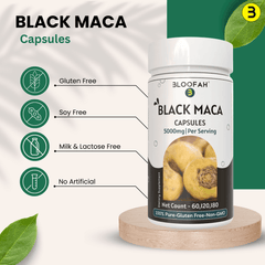 Bloofah Black Maca Capsules 500mg | Natural Black Maca (Lepidium meyenii Walpers) Root Extract 10:1 Powder | 100% Natural Herbal Supplement | Non-GMO, Gluten Free - Bloofah