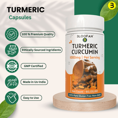 Bloofah Turmeric Curcumin Capsules 1000mg | Turmeric Powder (Cucurma Longa) Extract 10:1, Black Pepper 5% | 100% Pure, Natural, Gluten Free Formula Herbal Supplements for Overall Wellness - Non-GMO - Bloofah