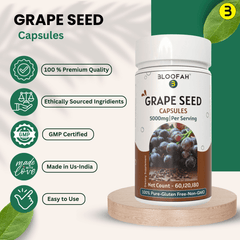 Bloofah Grape Seed Capsules 500mg | Extra Strength 10:1 Extract Powder 5000mg Per Serving (Vitis vinifera) Natural Herbal Supplement, Non-GMO, Gluten-Free - Bloofah