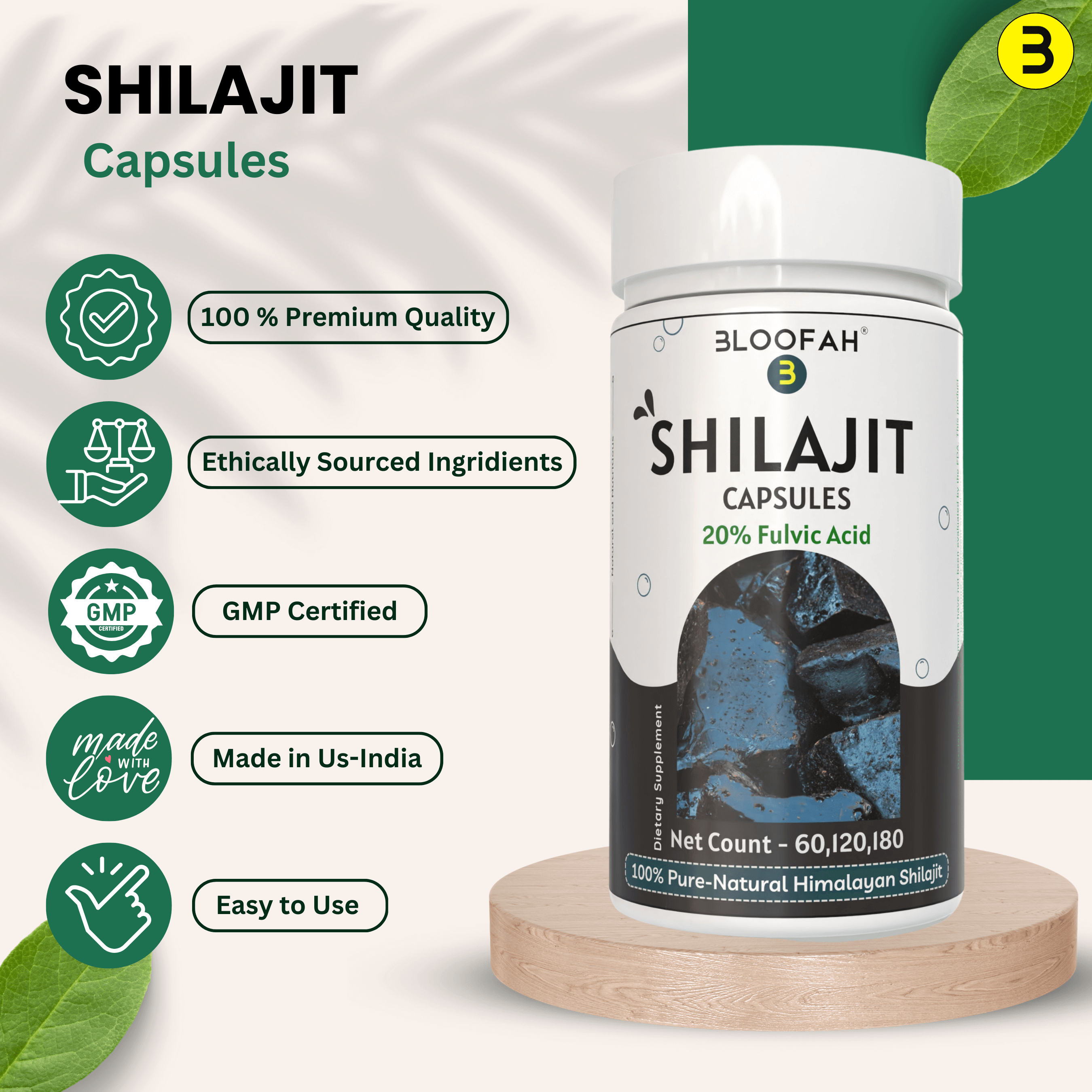 Bloofah Shilajit Capsules 500mg | Himalayan Shilajit Supplement for Men - (High in Trace Minerals, No Fillers) Premium Shilajit Extract 20% (from India) Natural, Non GMO - Bloofah