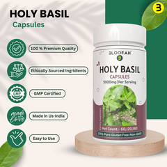 Bloofah Holy Basil Leaf Capsules 5000mg - | Tulsi (Ocimum tenuiflorum) Extract 10:1 Leaf Powder | 100% Pure Natural Herbal Supplement | Non-GMO, Gluten Free Formula - Bloofah