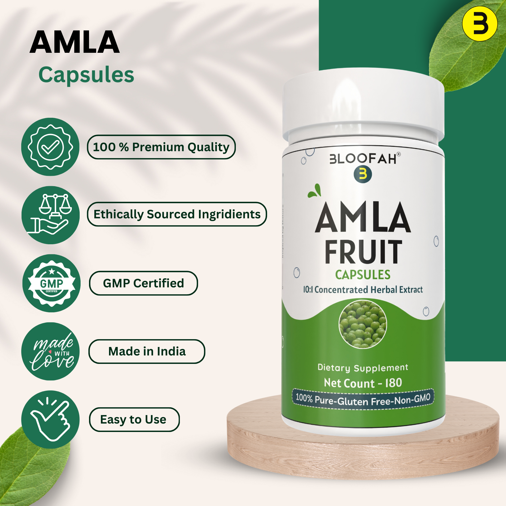 Bloofah Amla Fruit Capsules 500mg  | 100% Natural & Pure Amla Extract 10:1 (Phyllanthus emblica) Per Serving 5000mg | Herbal Supplement | Non-GMO, Gluten Free Formula for Overall Health