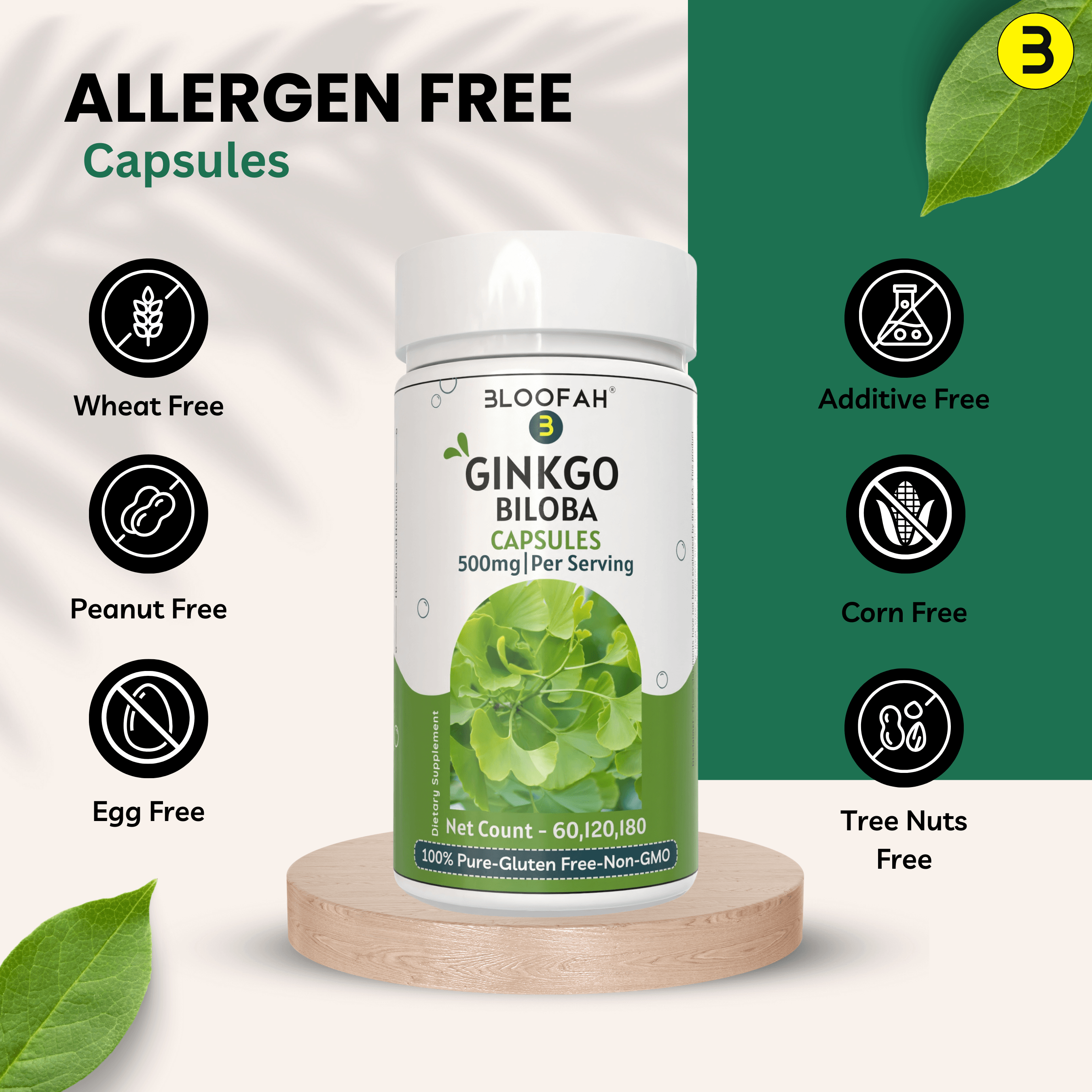 Bloofah Ginkgo Biloba Leaf Capsules 2300mg | 100% Pure Ginkgo Biloba Leaf Extract 10:1 & Powder | Non-GMO, Gluten Free Formula Health Supplement for Overall Wellbeing - Bloofah