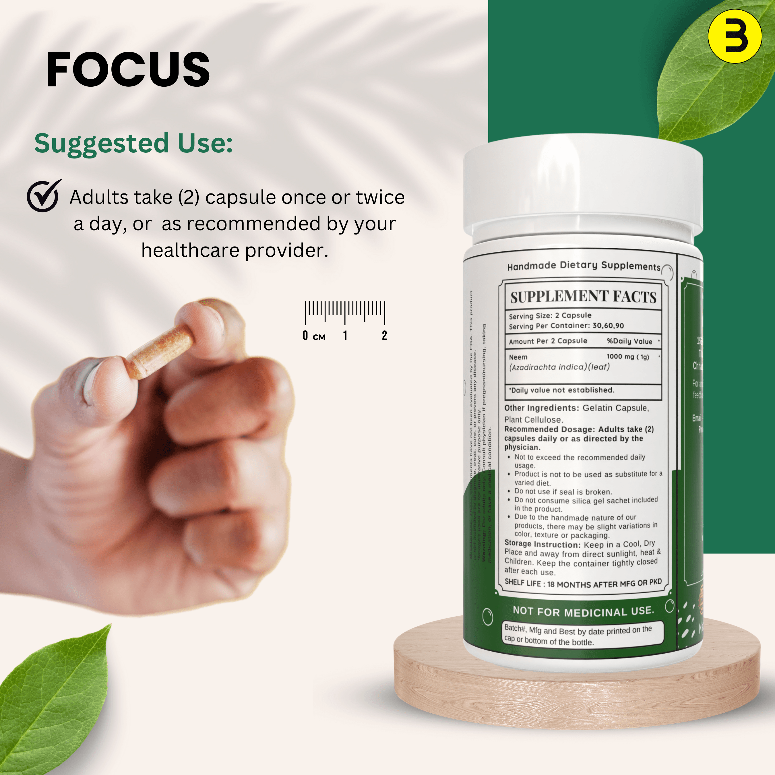 Bloofah Neem Leaf Powder Capsules 1000mg (Azadirachta Indica) Herbal Supplement for Natural Wellness, Non-GMO, Gluten-Free, 100% Pure Neem Leaf Powder For Overall Health - Bloofah