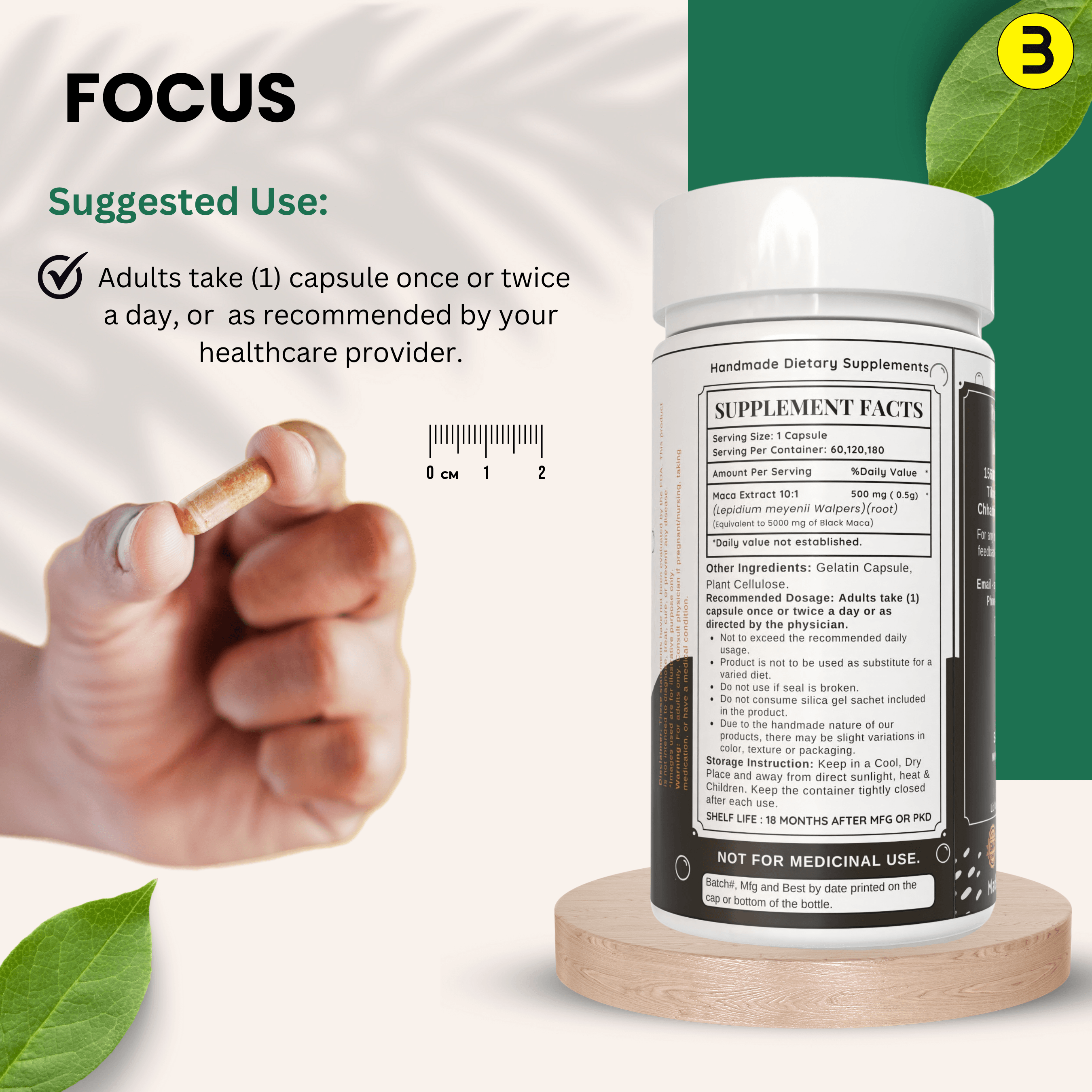 Bloofah Black Maca Capsules 500mg | Natural Black Maca (Lepidium meyenii Walpers) Root Extract 10:1 Powder | 100% Natural Herbal Supplement | Non-GMO, Gluten Free - Bloofah