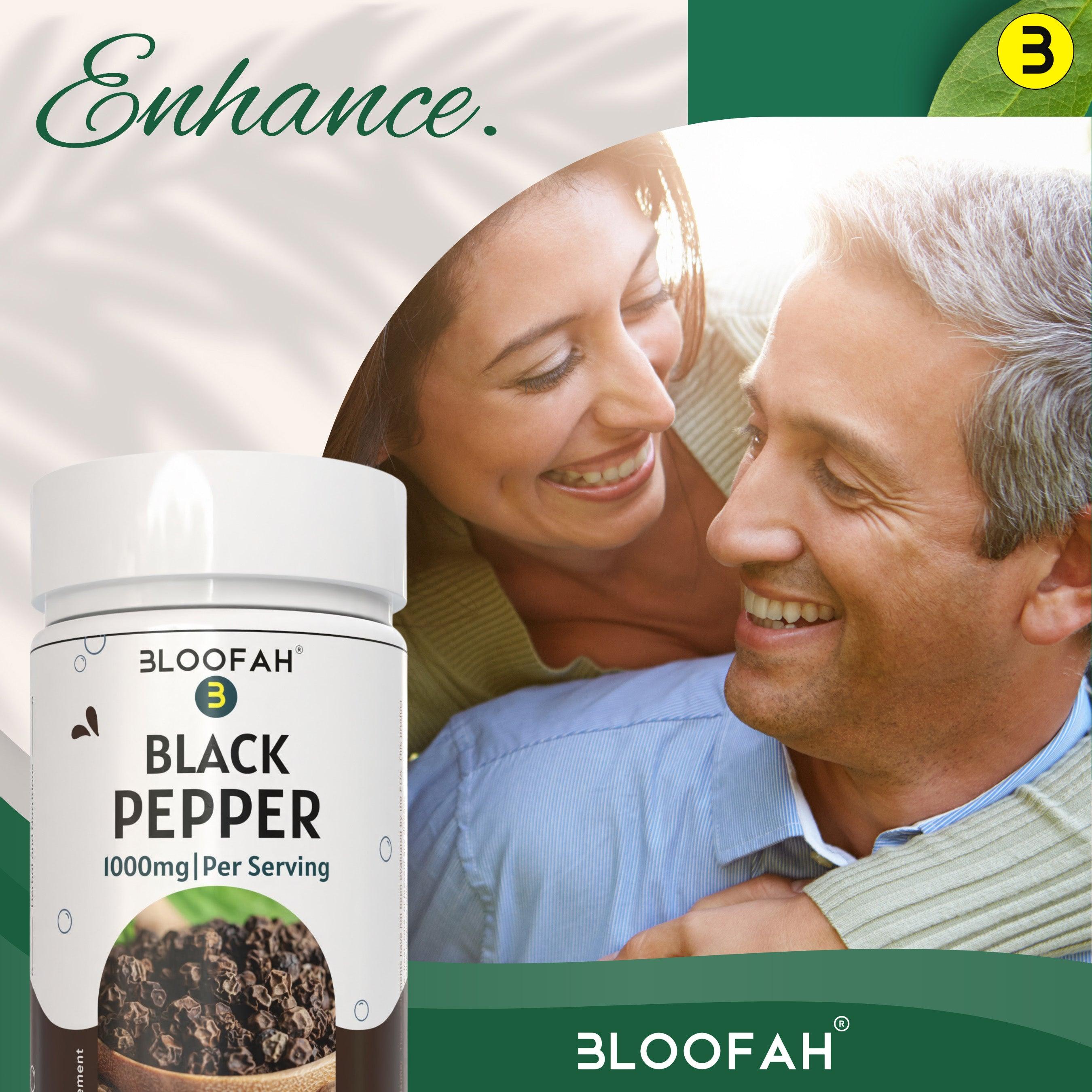 Bloofah Black Pepper Capsules 1000mg | Natural Bioperine (Piper nigrum) Seed Powder | 100% Pure, Non-GMO, Gluten Free Formula | Herbal Supplement - Bloofah