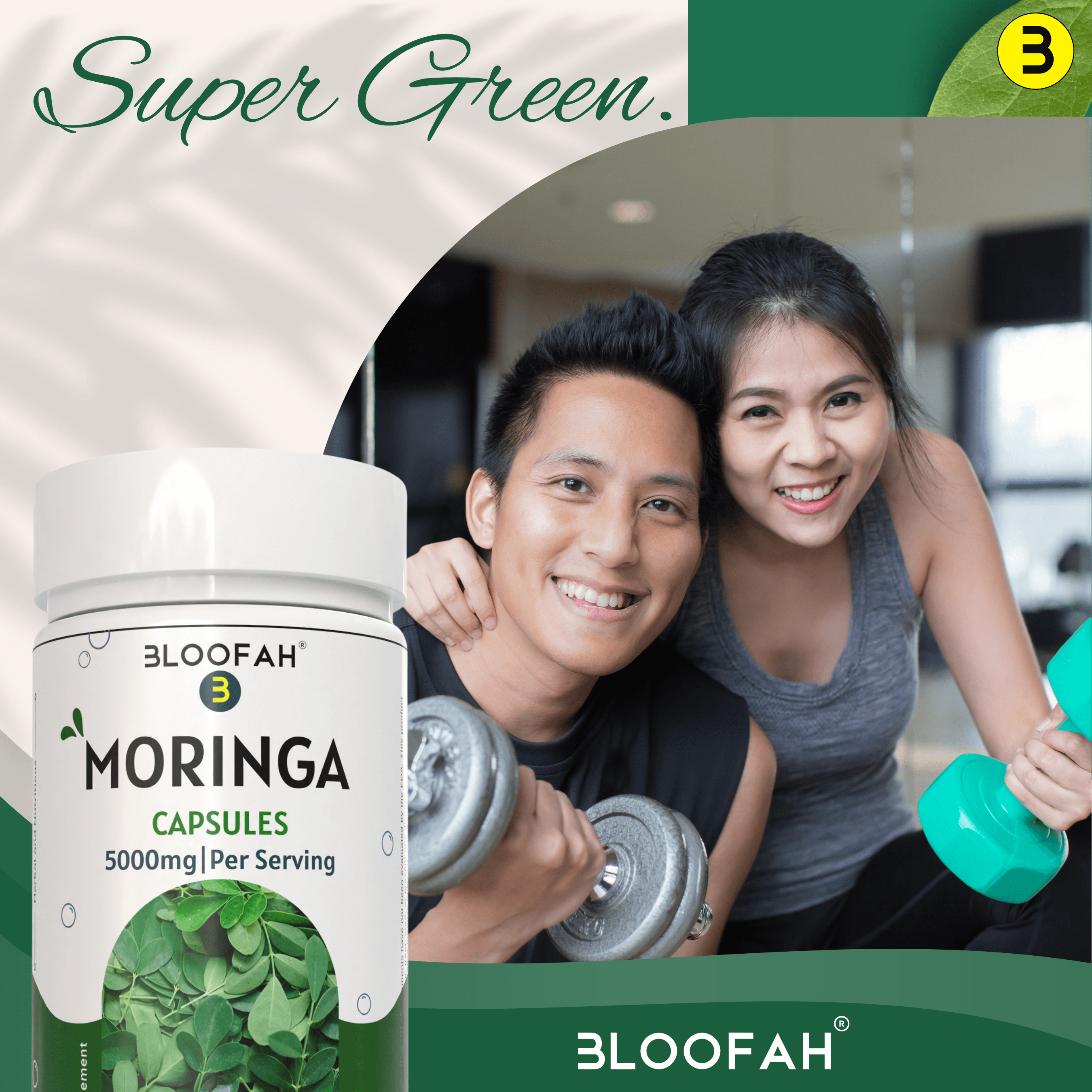 Bloofah Moringa Capsules 5000mg | Natural Superfood Supplement for Vitality | 100% Pure Moringa Oleifera Leaf Extract 10:1 Powder | Nutrient-Rich Vegetarian Green Superfood - Bloofah