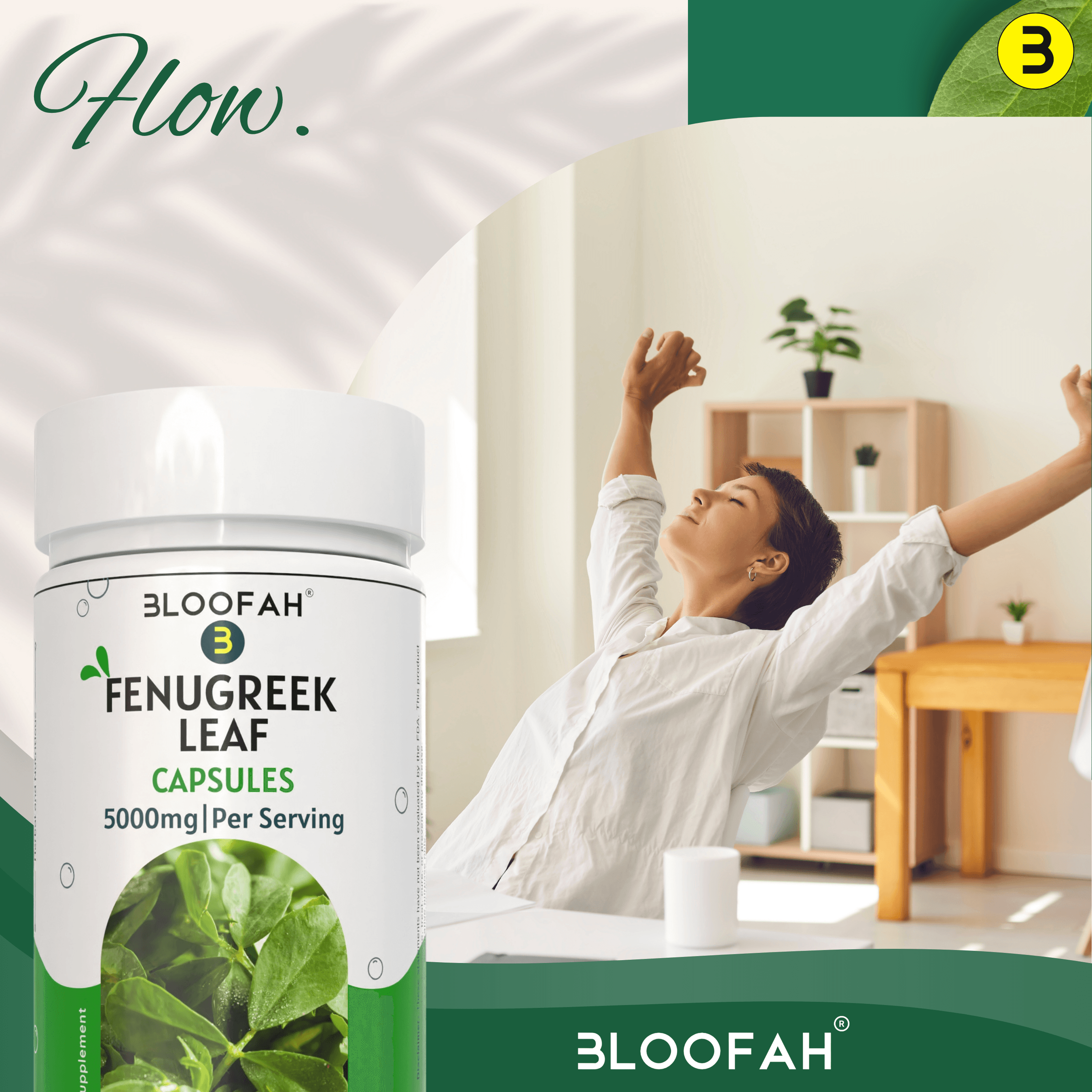 Bloofah Fenugreek Leaf Extract Capsules 500mg | 100% Pure Fenugreek Leaf Powder (Trigonella foenum-graecum) for Overall Good Health | Extra Strength 5000mg Per Serving - Bloofah