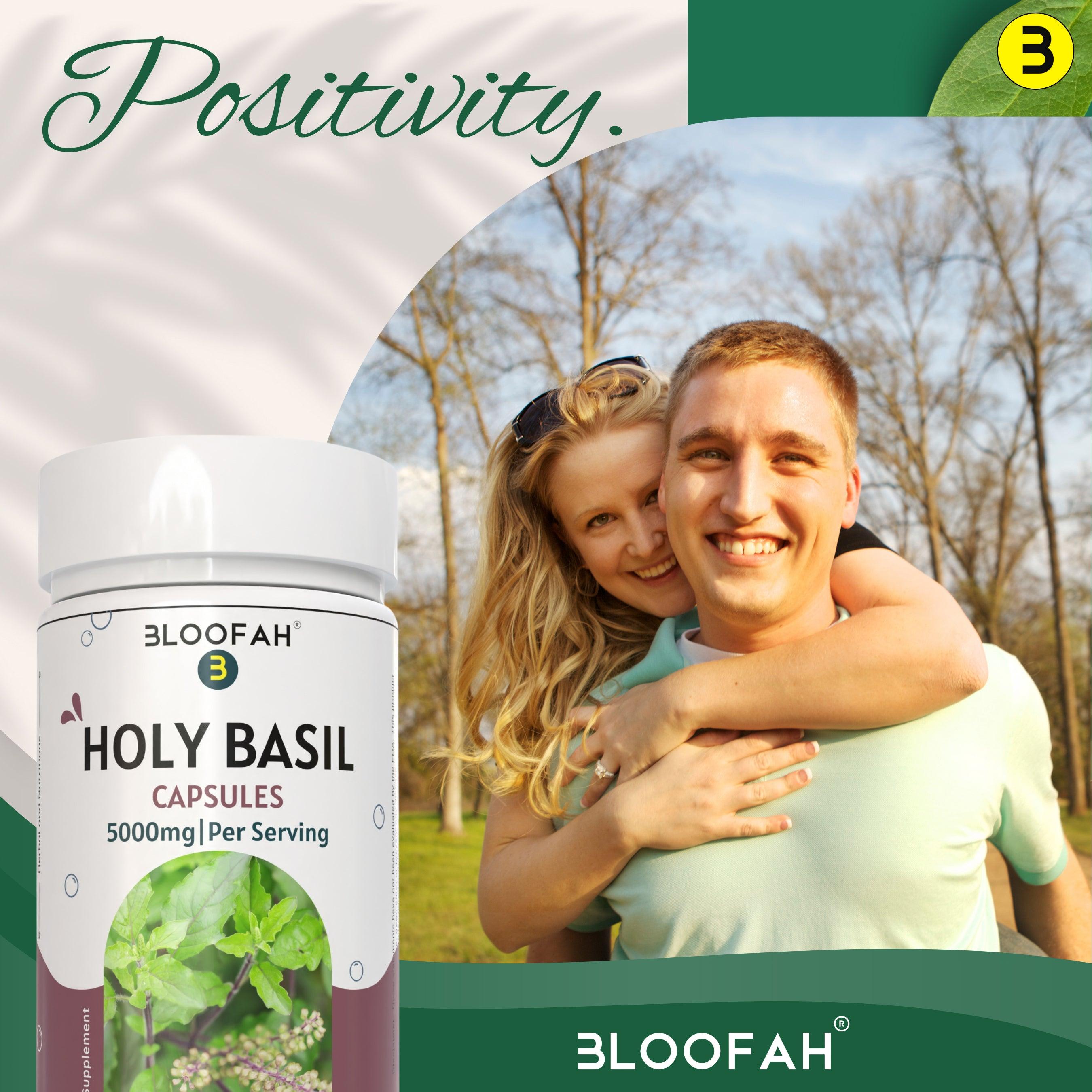 Bloofah Holy Basil Leaf Capsules 5000mg - | Tulsi (Ocimum tenuiflorum) Extract 10:1 Leaf Powder | 100% Pure Natural Herbal Supplement | Non-GMO, Gluten Free Formula - Bloofah